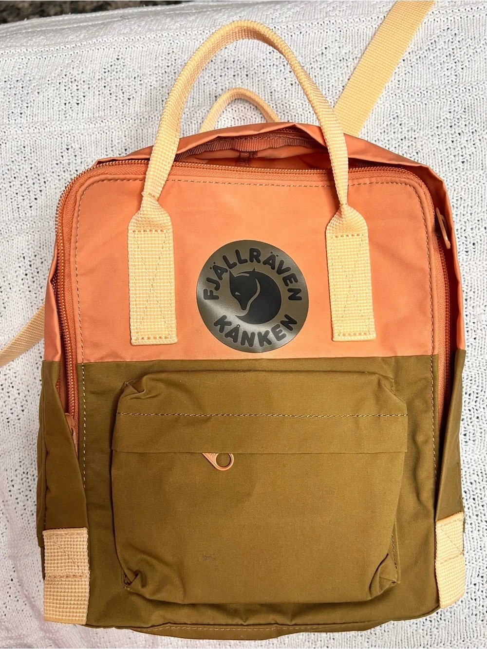 Fjallraven Kanken Two-Tone Orange and Olive Green Mini Daypack